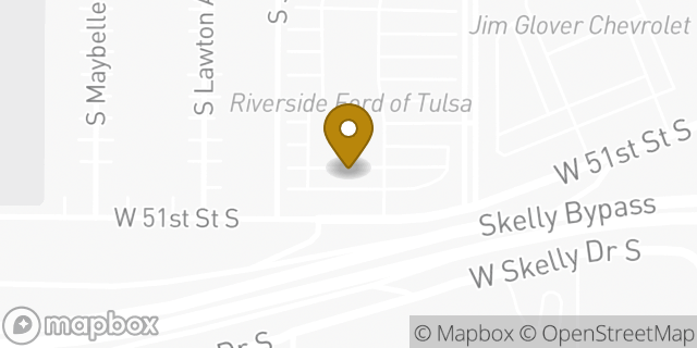 Map showing the location of Riverside Ford of Tulsa in Tulsa, OK 74107