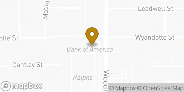 Map showing the location of Bank of America in Van Nuys, CA 91405