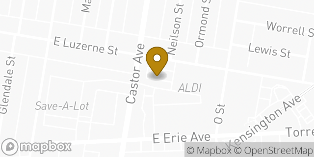 Map showing the location of Aldi in Philadelphia, PA 19124