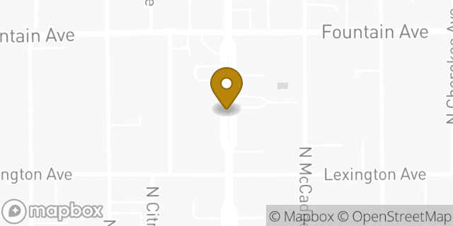 Map showing the location of Jack in the Box in Hollywood, CA 90038