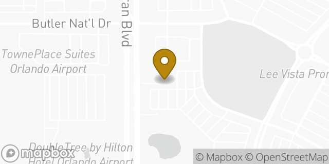 Map showing the location of Buffalo Wild Wings in Orlando, FL 32822
