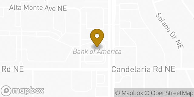 Map showing the location of Bank of America Financial Center & Drive-Thru ATM | Carlisle in Albuquerque, NM 87110