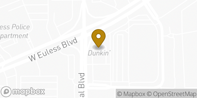 Map showing the location of Dunkin' in Euless, TX 76040