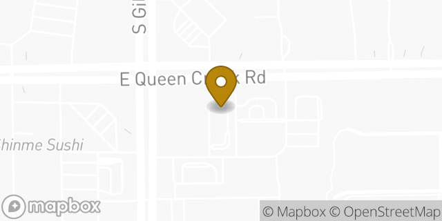 Map showing the location of E. Queen Creek Rd & Gilbert Rd in Chandler, AZ 85286